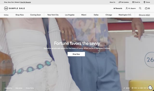 260 Sample Sale storefront preview